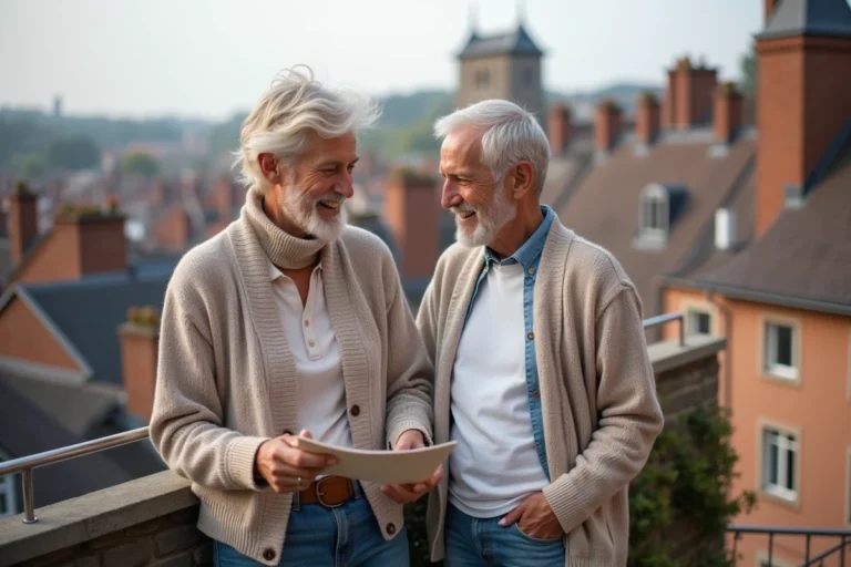 Couple souriant sur le balcon avec vue sur Belfort