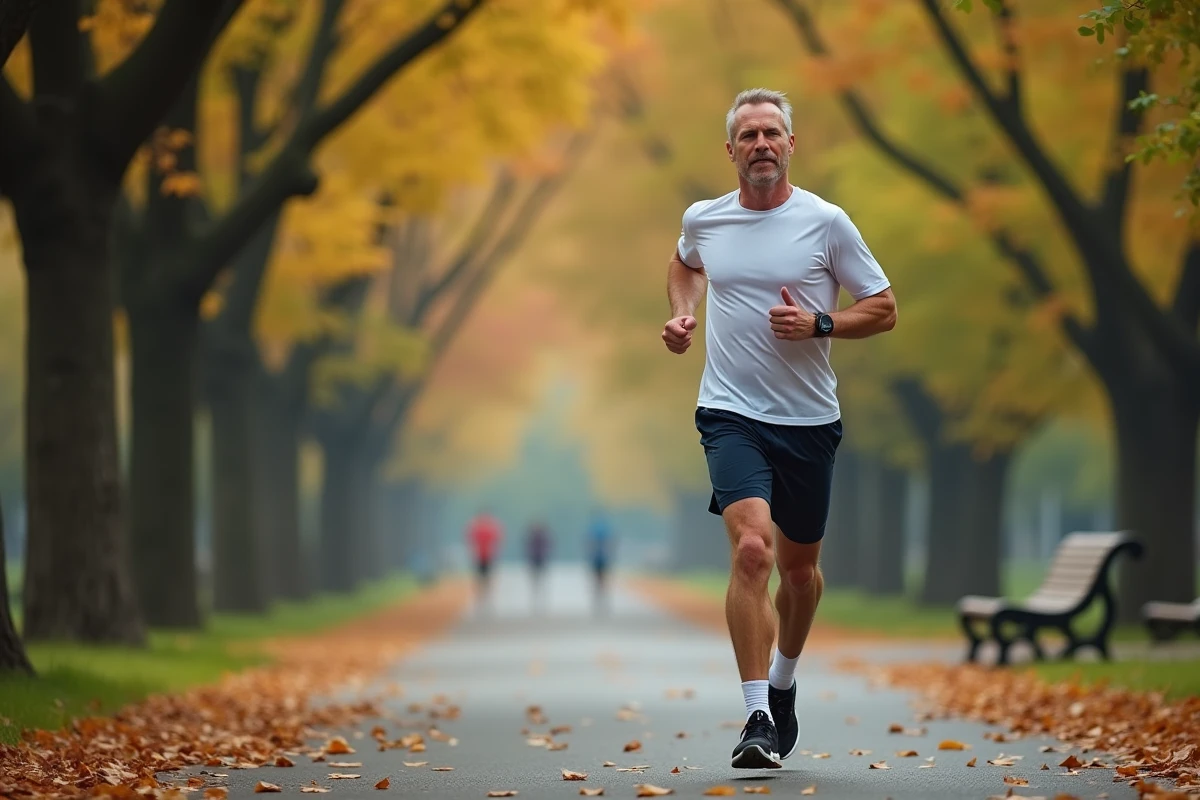 Homme faisant du jogging dans un parc urbain dans le cadre d'un programme de perte de poids de 5 kg en 2 semaines