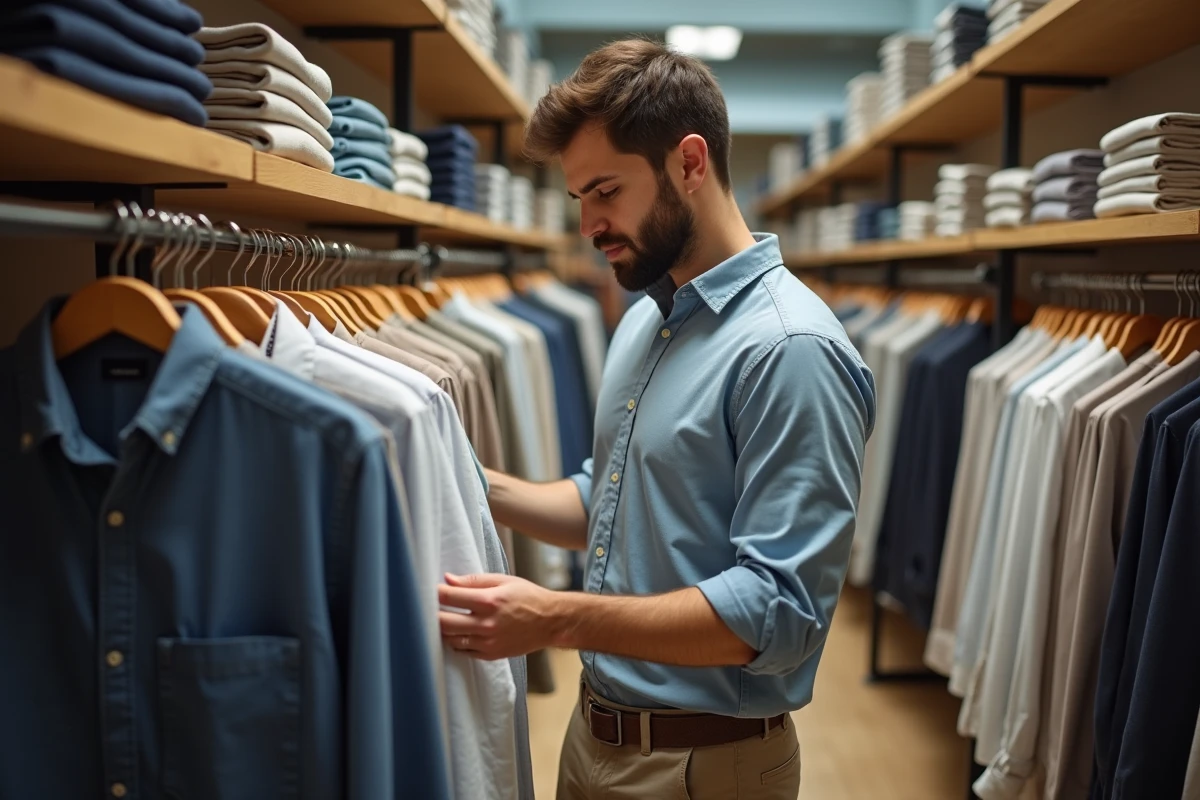 Jeune homme choisissant des chemises dans un magasin de vêtements